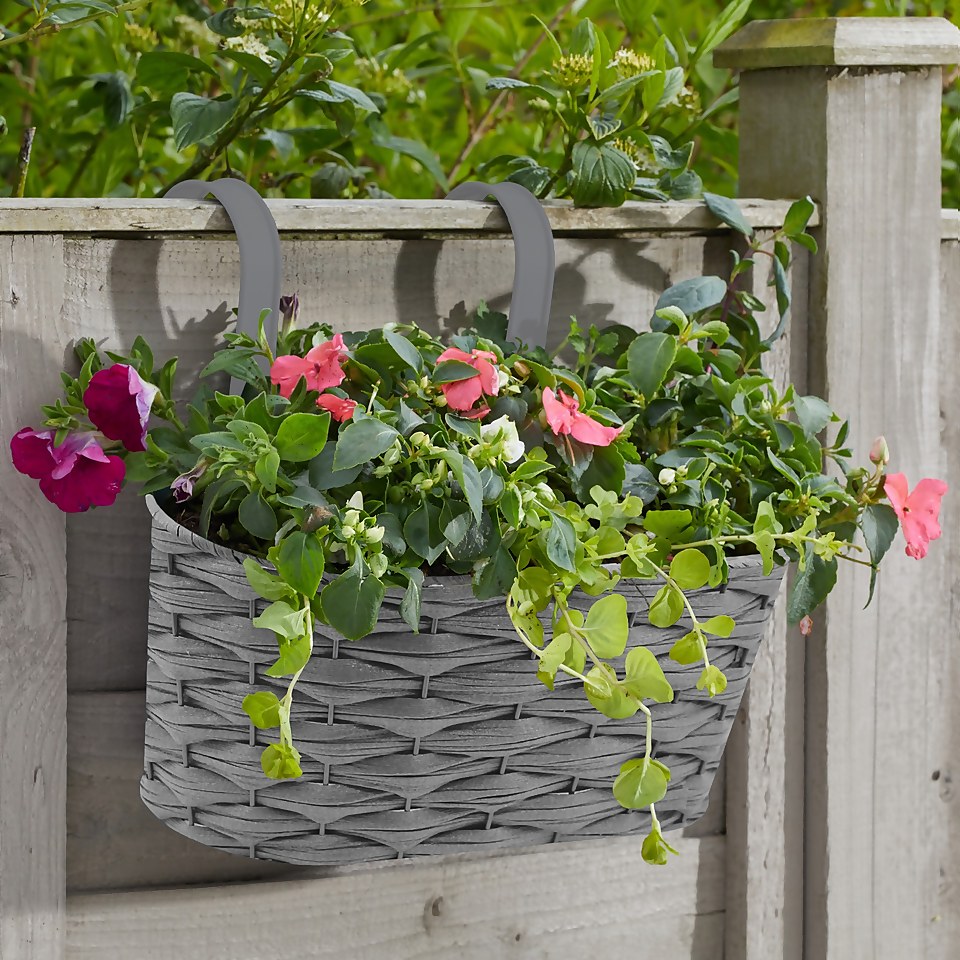 12in Faux Rattan Hanging Planter - Slate