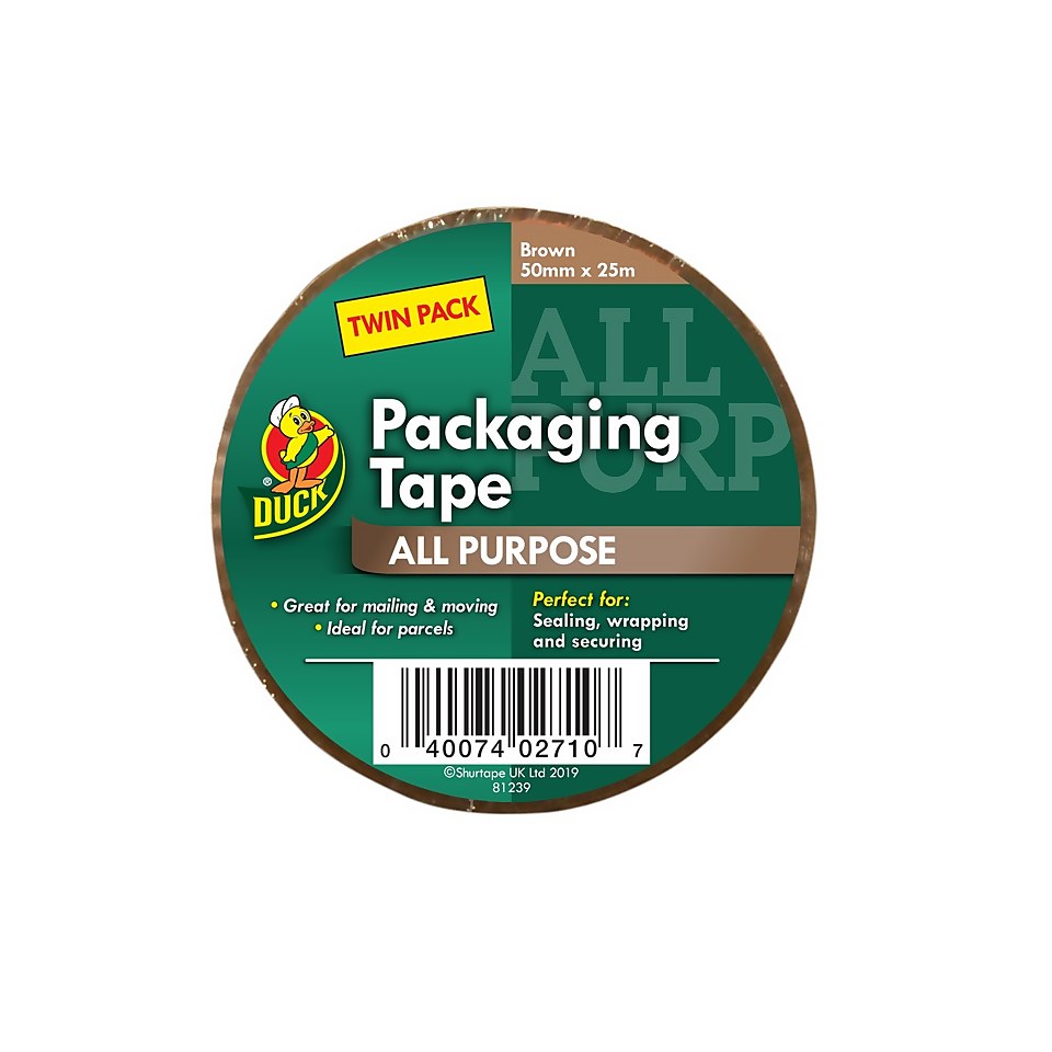 Duck Brown Packaging Tape 50mm x 25m Twin Pack