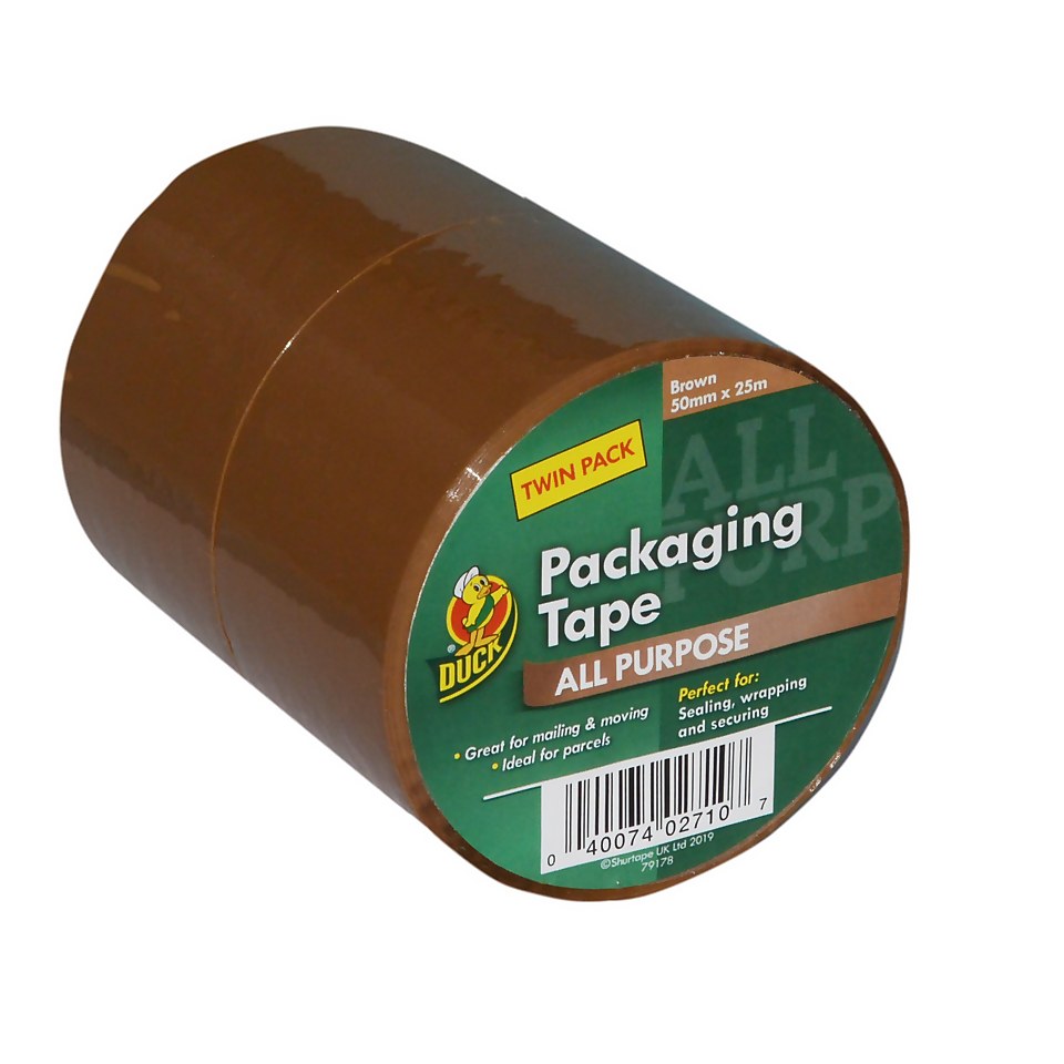 Duck Brown Packaging Tape 50mm x 25m Twin Pack