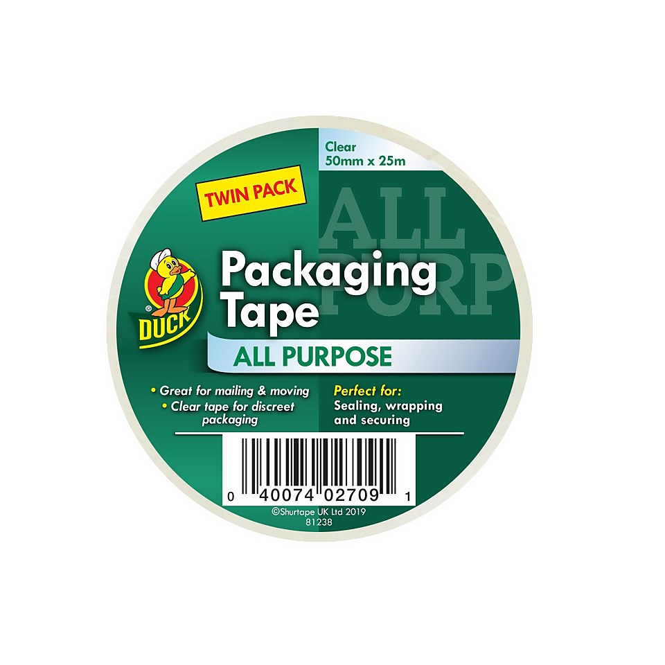 Duck Clear Packaging Tape 50mm x 25m Twin Pack