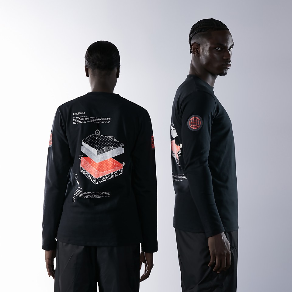 Unisex Organic Three Peaks Long Sleeve Tee - Ben Nevis Print - Black