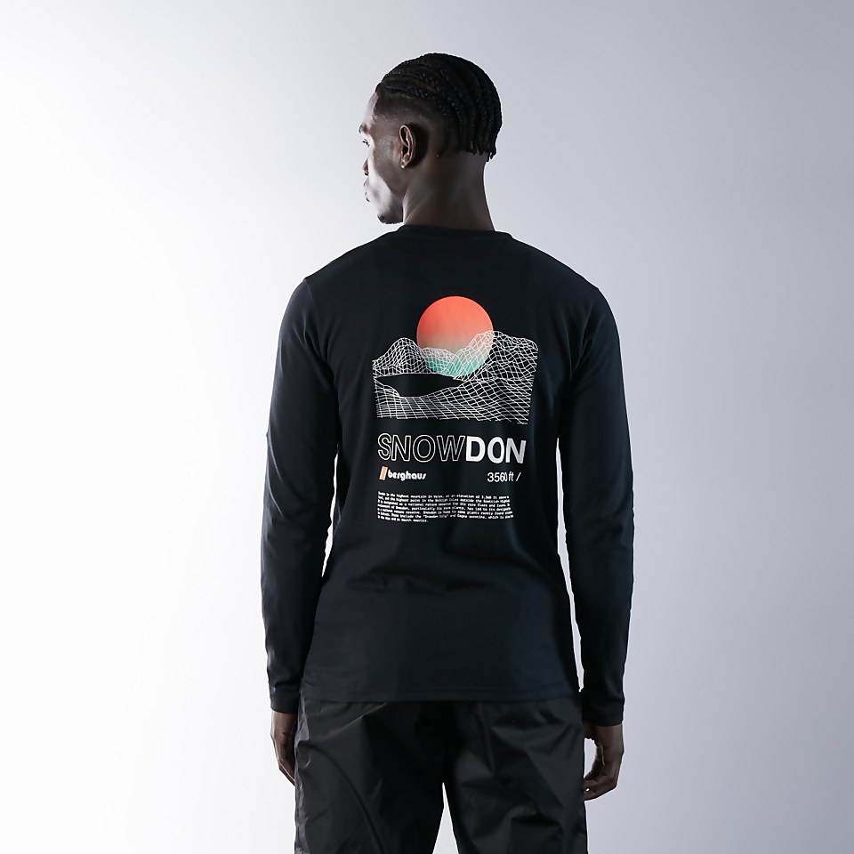 Unisex Organic Three Peaks Long Sleeve Tee - Snowdon Print - Black