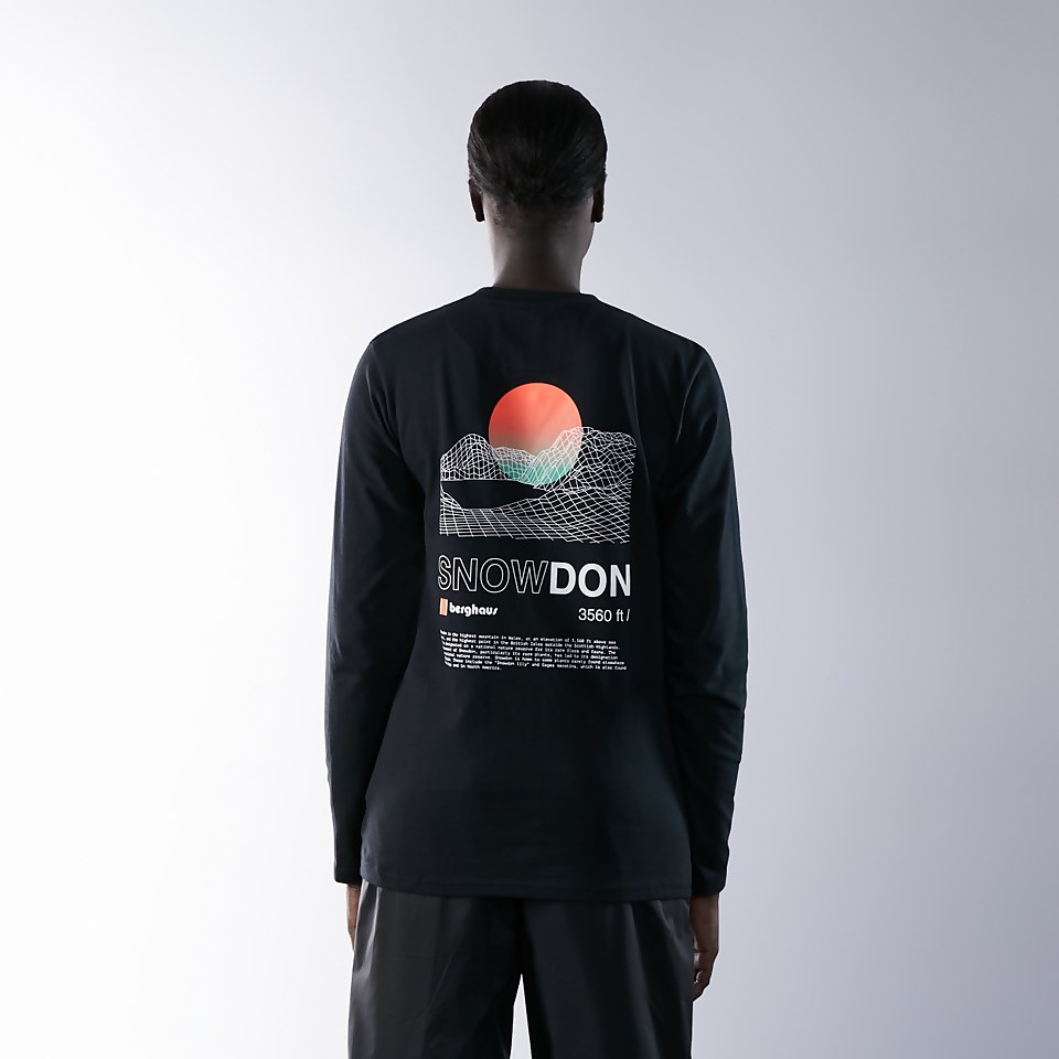 Unisex Organic Three Peaks Long Sleeve Tee - Snowdon Print - Black
