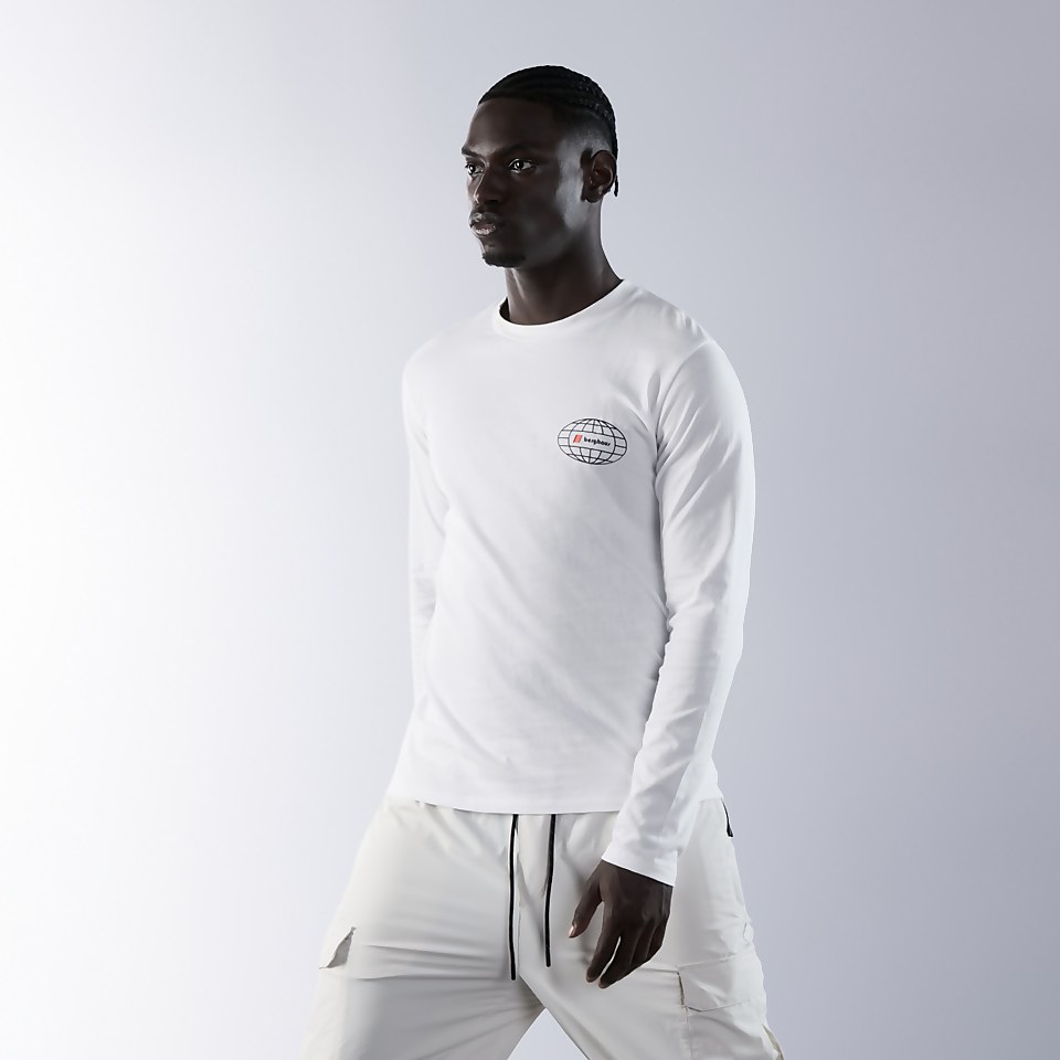 Unisex Organic Three Peaks Long Sleeve Tee - Snowdon Print- White