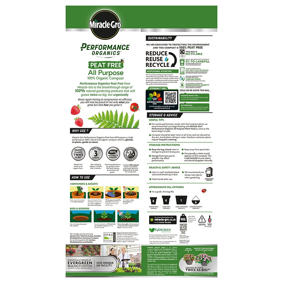 Miracle-Gro®Performance Organics™ Peat Free All Purpose Compost - 40L