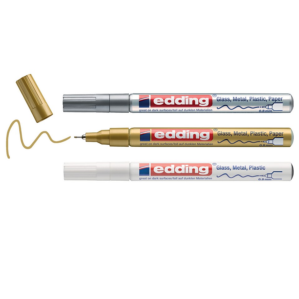 Edding 751 Paint Marker Pen Gold, silver & white Homebase