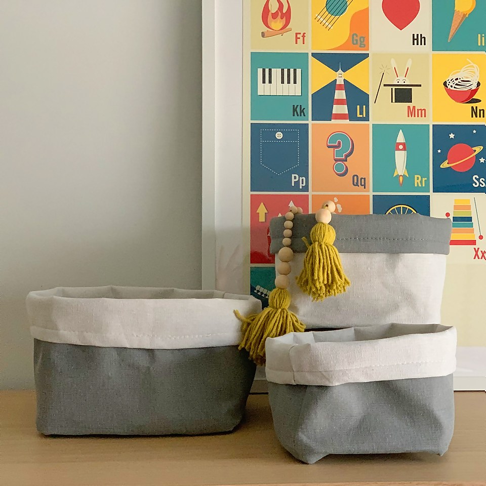 Flexi Storage Kids Set Of 3 Nested Soft Storage Baskets Grey & Cream