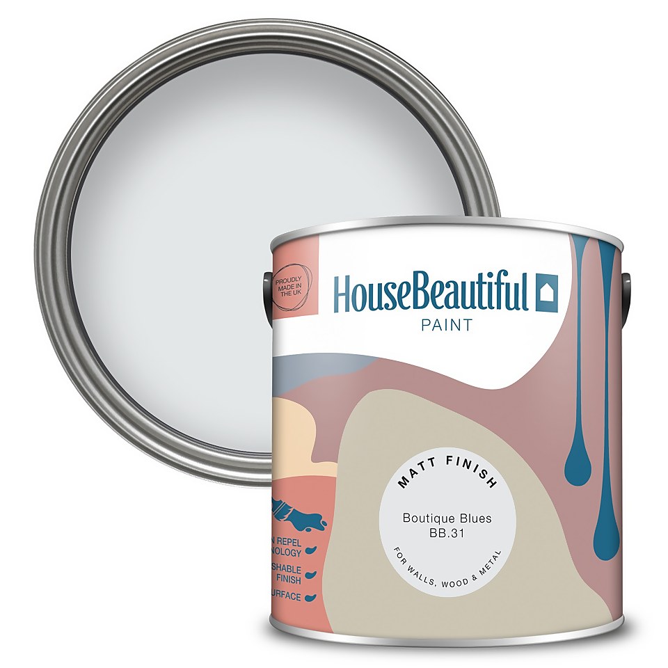 House Beautiful Durable Matt Emulsion Multi-Surface Paint Boutique Blues BB.31 - 2.5L