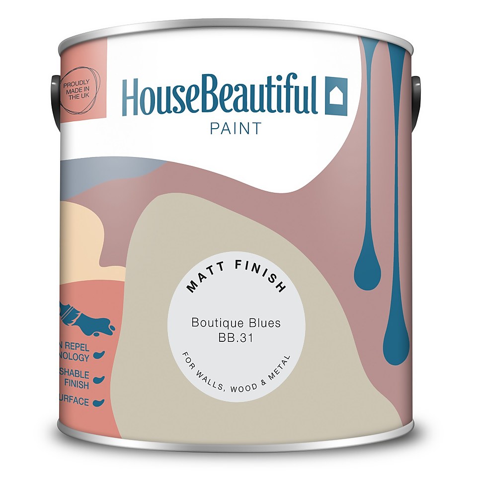 House Beautiful Durable Matt Emulsion Multi-Surface Paint Boutique Blues BB.31 - 2.5L
