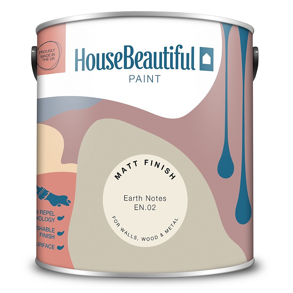 House Beautiful Durable Matt Emulsion Multi-Surface Paint Earth Notes EN.02 - 2.5L