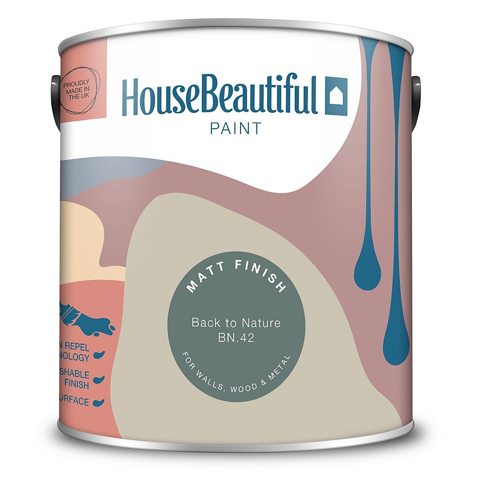 House Beautiful Durable Matt Emulsion Multi-Surface Paint Back to Nature BN.42 - 2.5L