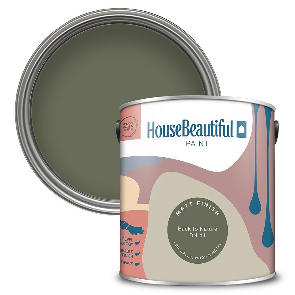 House Beautiful Durable Matt Emulsion Multi-Surface Paint Back to Nature BN.44 - 2.5L
