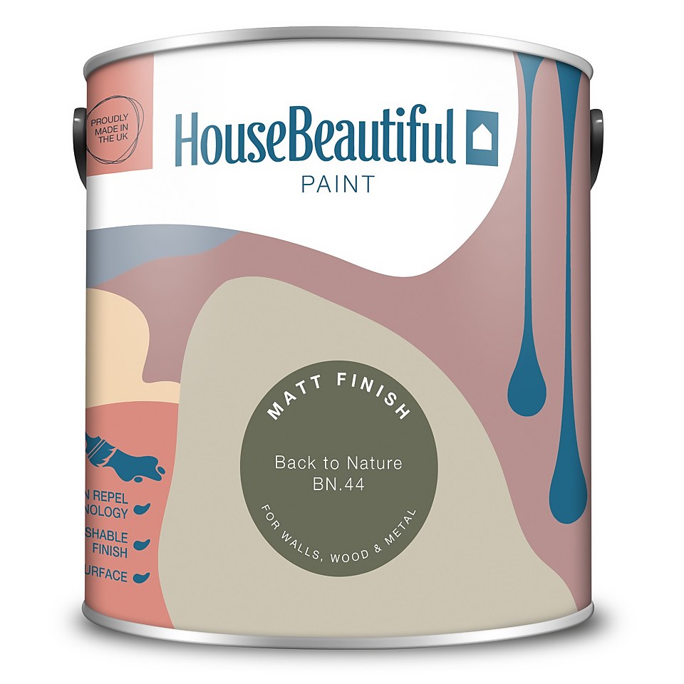House Beautiful Durable Matt Emulsion Multi-Surface Paint Back to Nature BN.44 - 2.5L