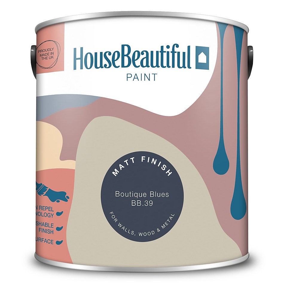 House Beautiful Durable Matt Emulsion Multi-Surface Paint Boutique Blues BB.39 - 2.5L