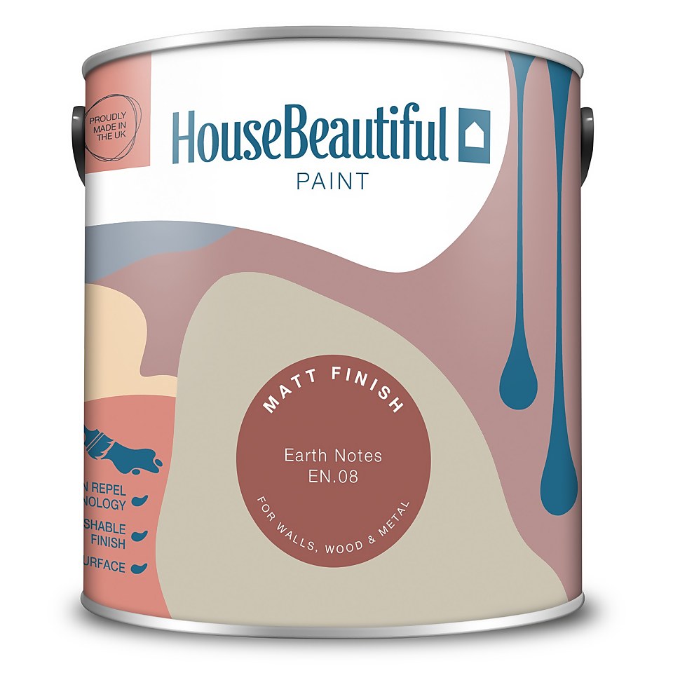 House Beautiful Durable Matt Emulsion Multi-Surface Paint Earth Notes EN.08 - 2.5L