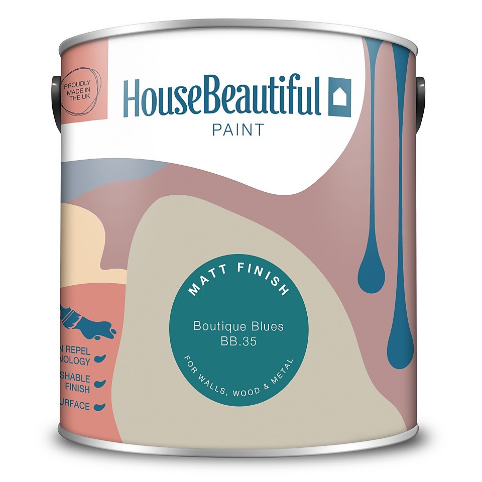 House Beautiful Durable Matt Emulsion Multi-Surface Paint Boutique Blues BB.35 - 2.5L