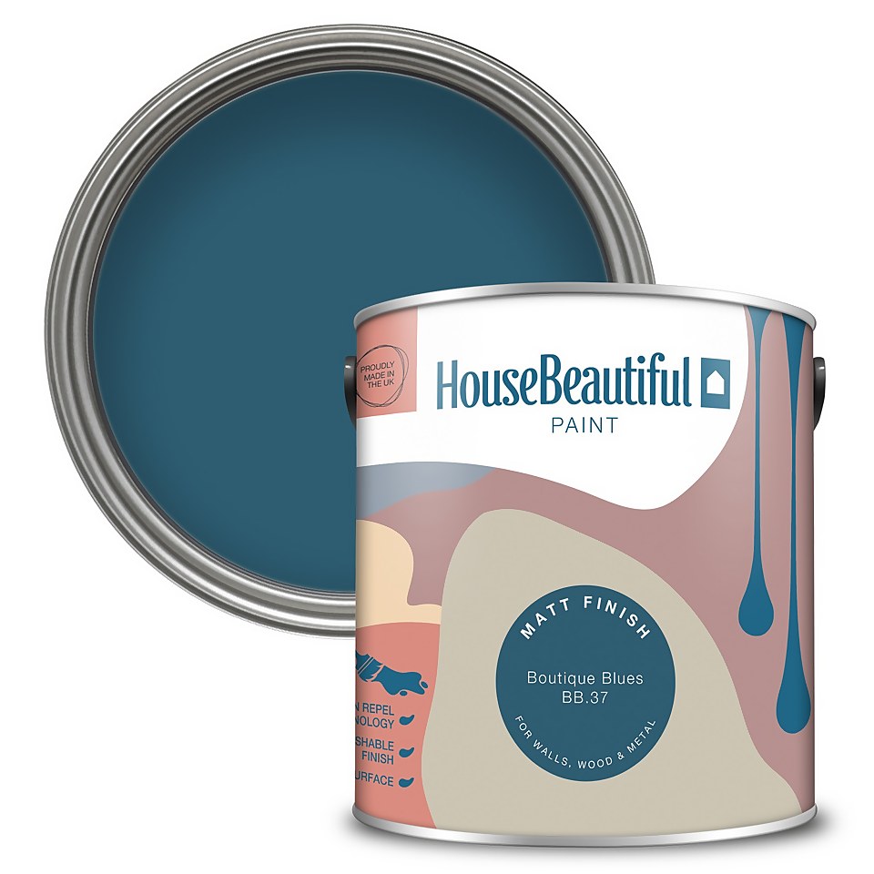 House Beautiful Durable Matt Emulsion Multi-Surface Paint Boutique Blues BB.37 - 2.5L