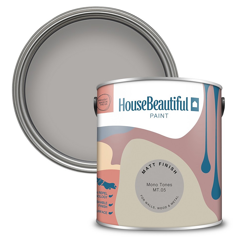 House Beautiful Durable Matt Emulsion Multi-Surface Paint Mono Tones MT.05 - 2.5L
