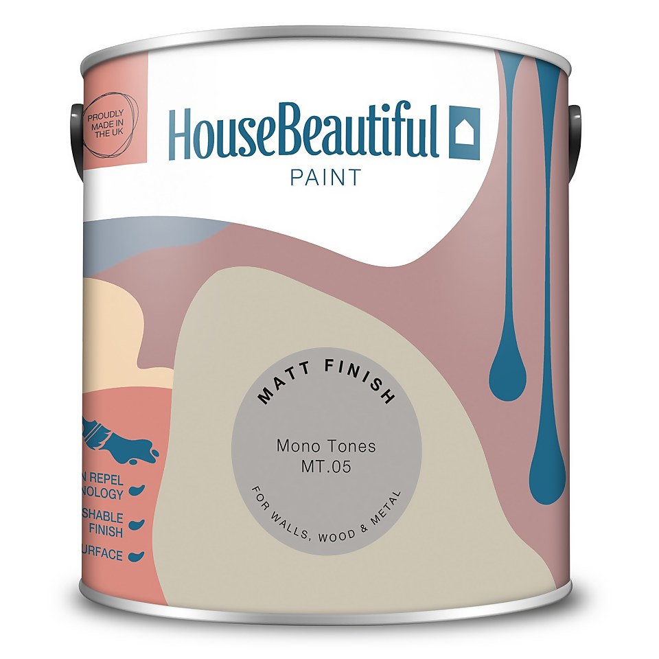 House Beautiful Durable Matt Emulsion Multi-Surface Paint Mono Tones MT.05 - 2.5L