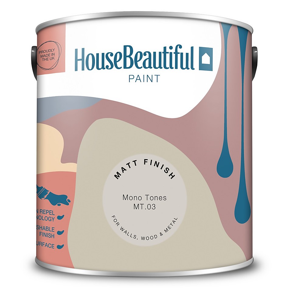 House Beautiful Durable Matt Emulsion Multi-Surface Paint Mono Tones MT.03 - 2.5L