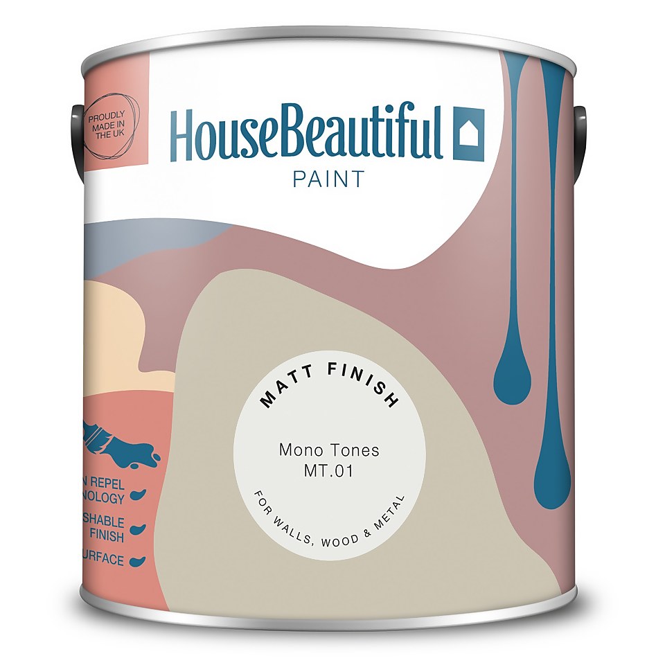 House Beautiful Durable Matt Emulsion Multi-Surface Paint Mono Tones MT.01 - 2.5L
