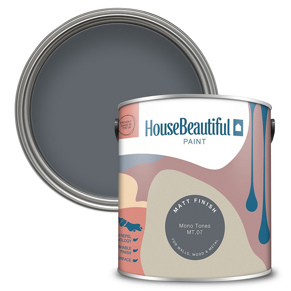 House Beautiful Durable Matt Emulsion Multi-Surface Paint Mono Tones MT.07 - 2.5L