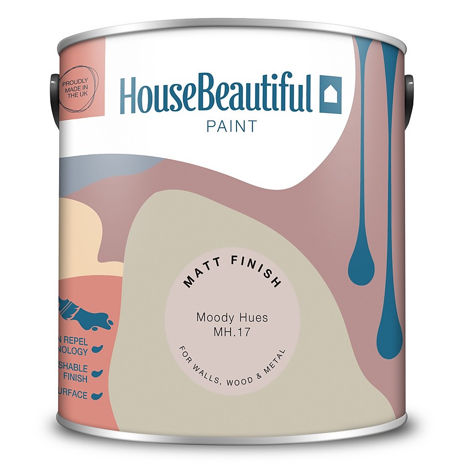 House Beautiful Durable Matt Emulsion Multi-Surface Paint Moody Hues MH.17 - 2.5L