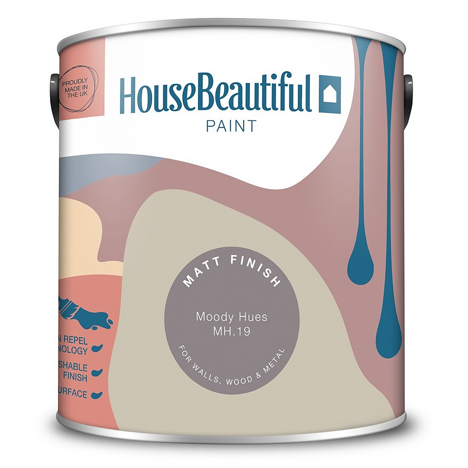 House Beautiful Durable Matt Emulsion Multi-Surface Paint Moody Hues MH.19 - 2.5L