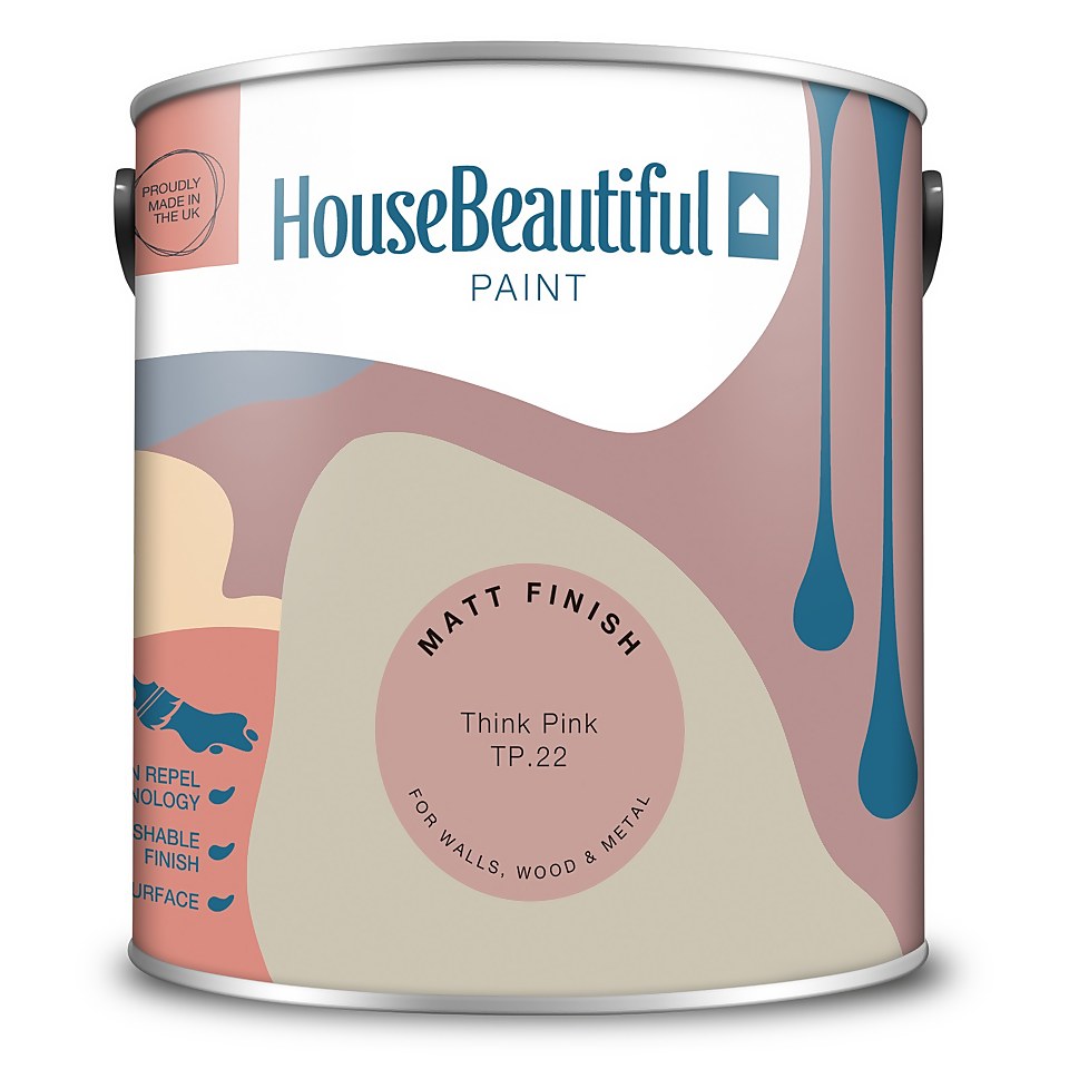 House Beautiful Durable Matt Emulsion Multi-Surface Paint Think Pink TP.22 - 2.5L