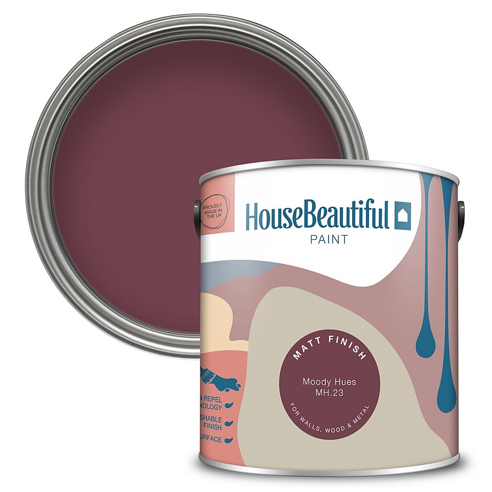 House Beautiful Durable Matt Emulsion Multi-Surface Paint Moody Hues MH.23 -2.5L