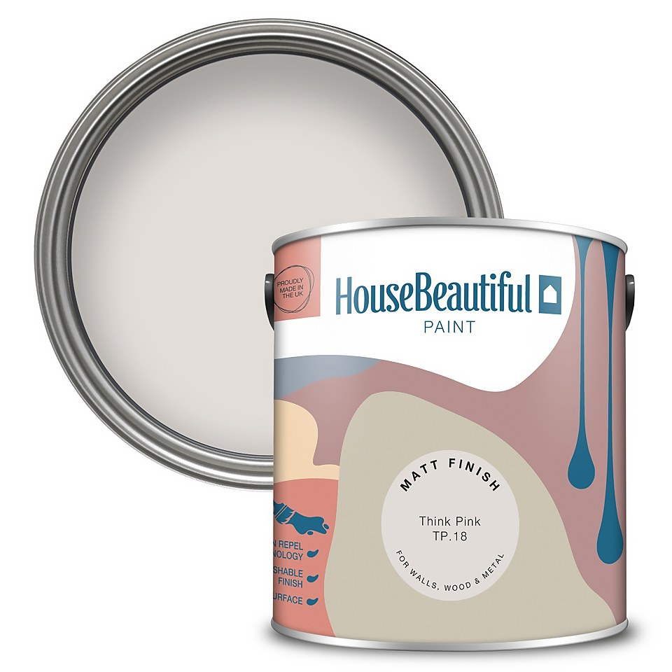House Beautiful Durable Matt Emulsion Multi-Surface Paint Think Pink TP.18 - 2.5L