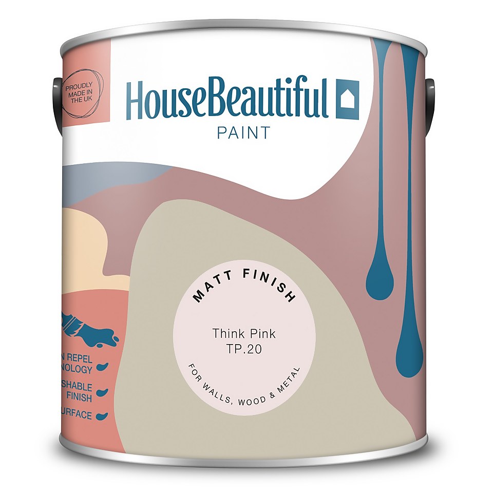 House Beautiful Durable Matt Emulsion Multi-Surface Paint Think Pink TP.20 - 2.5L