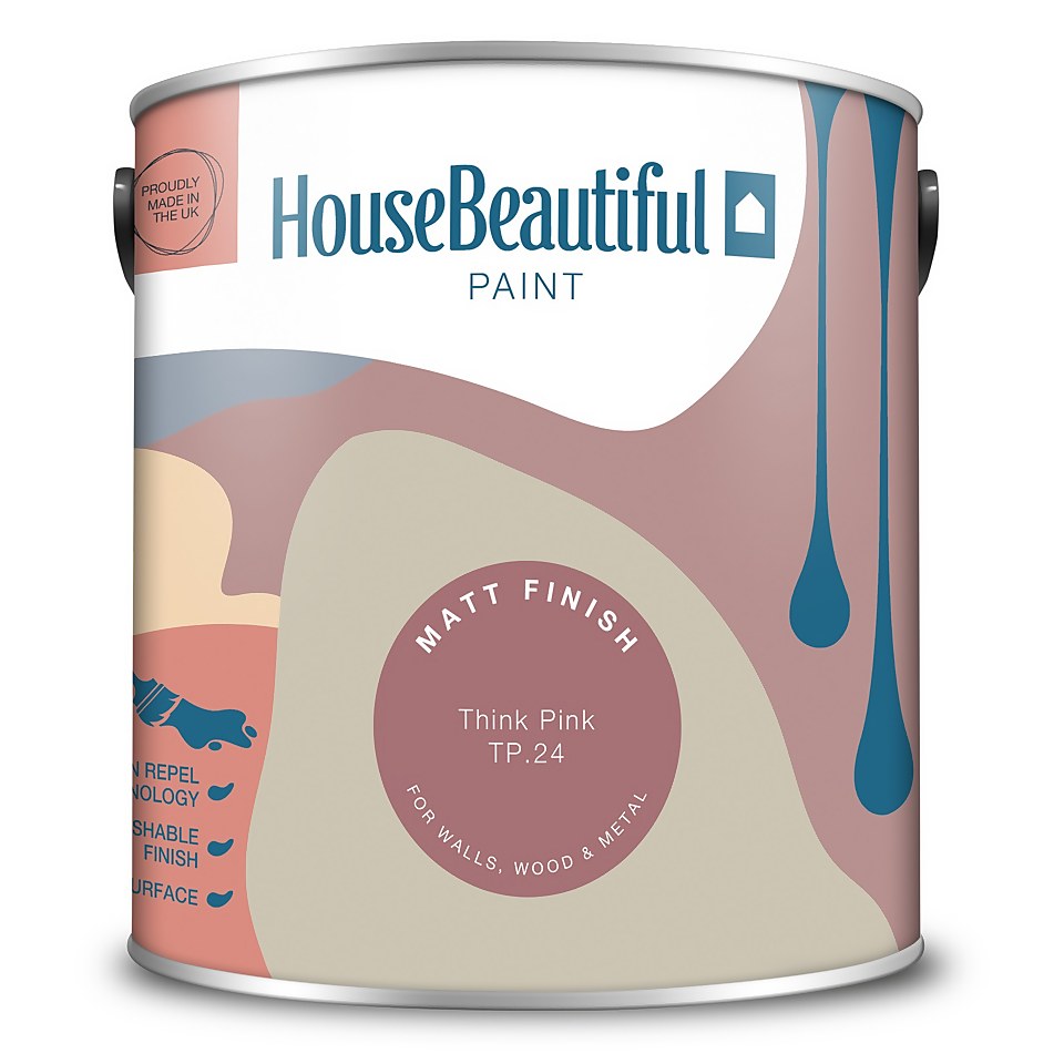 House Beautiful Durable Matt Emulsion Multi-Surface Paint Think Pink TP.24 - 2.5L