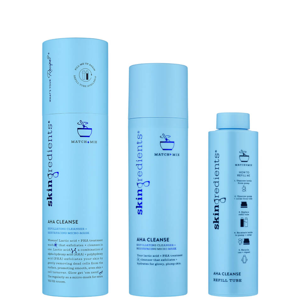Skingredients AHA Cleanse Brightening + Exfoliating Lactic Acid Cleanser Refillable Primary Pack 100ml