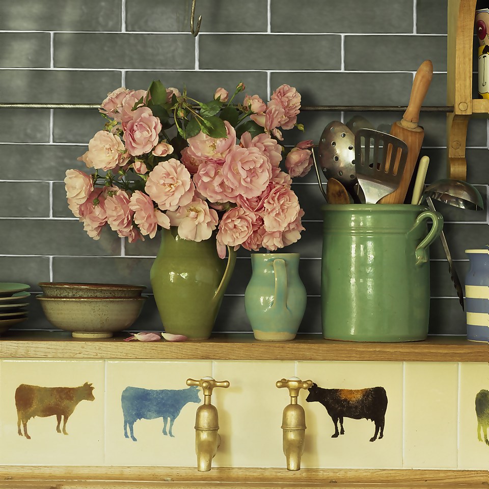Country Living Artisan Moss Green Ceramic Wall Tile 75 x 300mm - 0.5 sqm Pack
