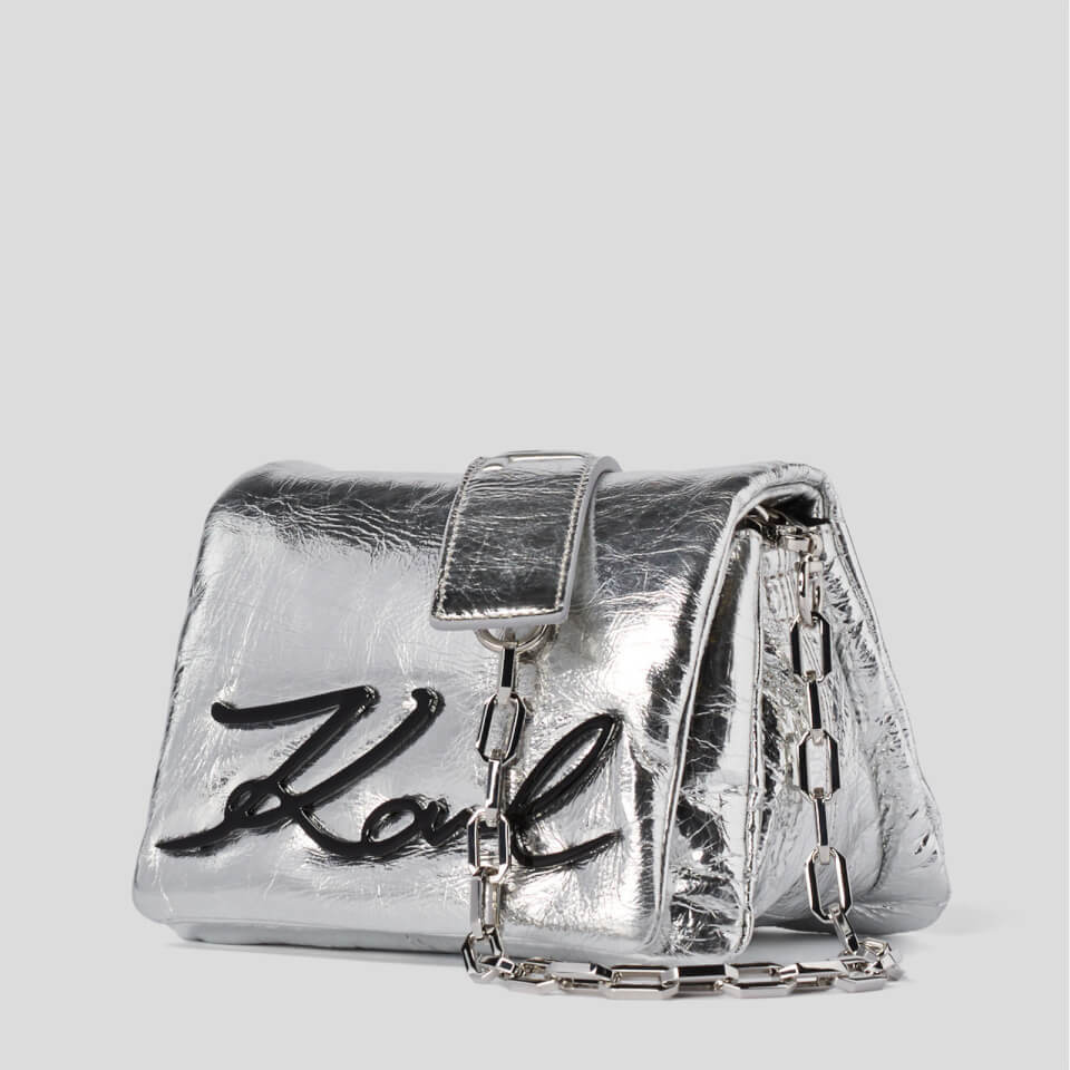 KARL LAGERFELD Women's K/Signature Soft Small Shoudler Bag - Silver