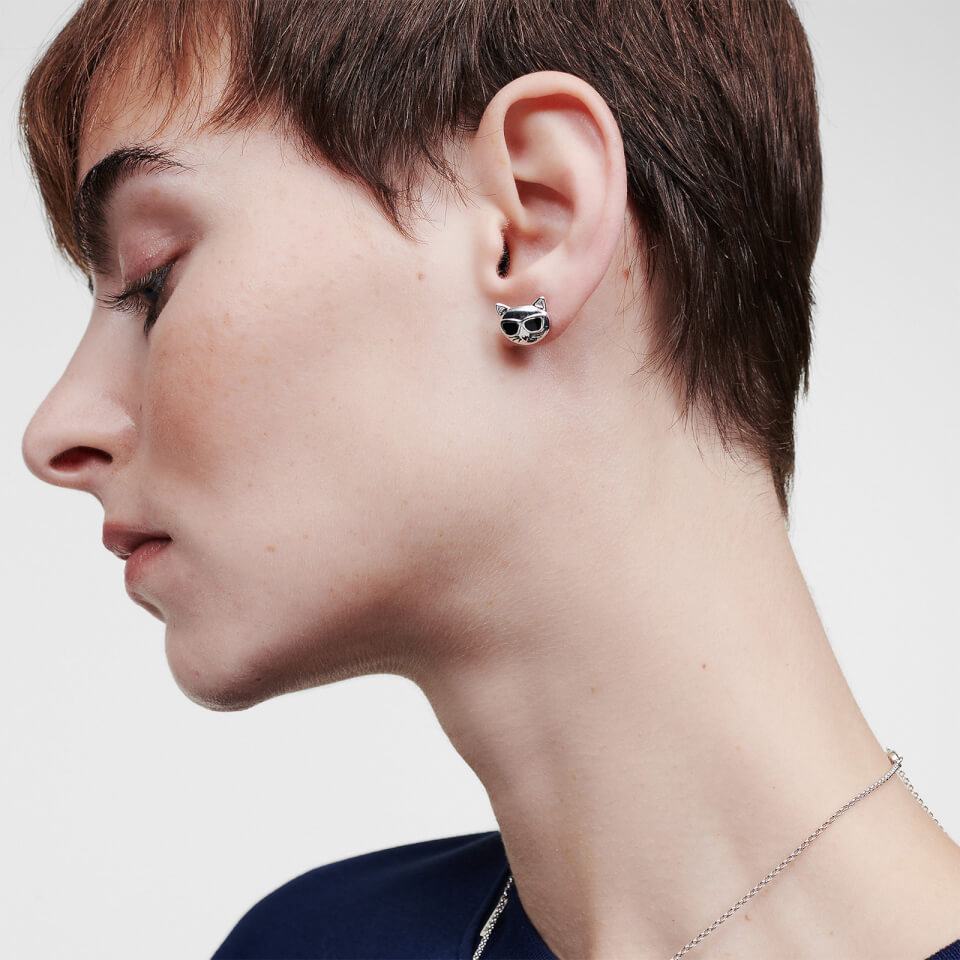 KARL LAGERFELD Women's K/Ikonik K&C Stud Earrings - Silver