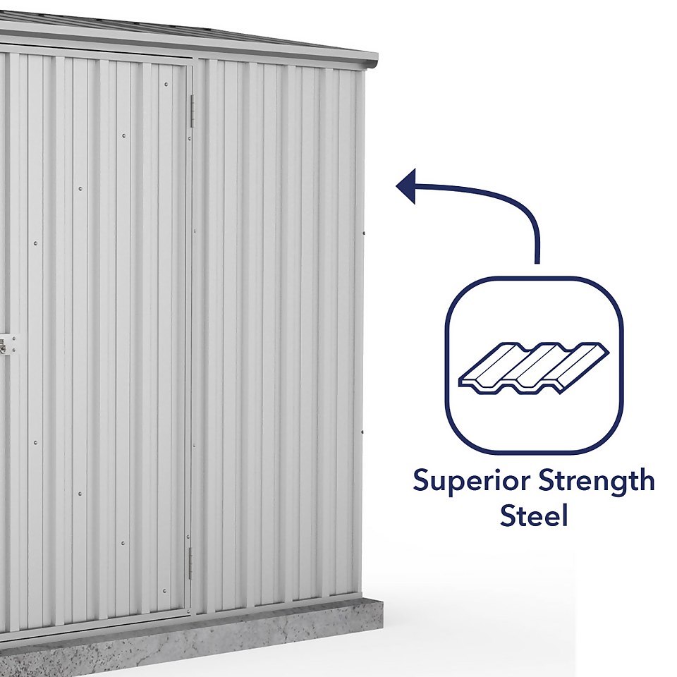 Absco 7.5 x 3ft Space Saver Metal Pent Shed - Zinc