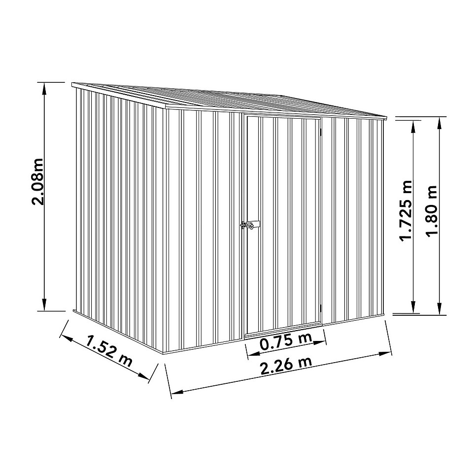 Absco 7.5 x 5ft Space Saver Metal Pent Shed - Grey