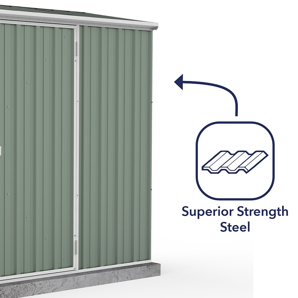 Absco 7.5 x 3ft Space Saver Metal Pent Shed - Green
