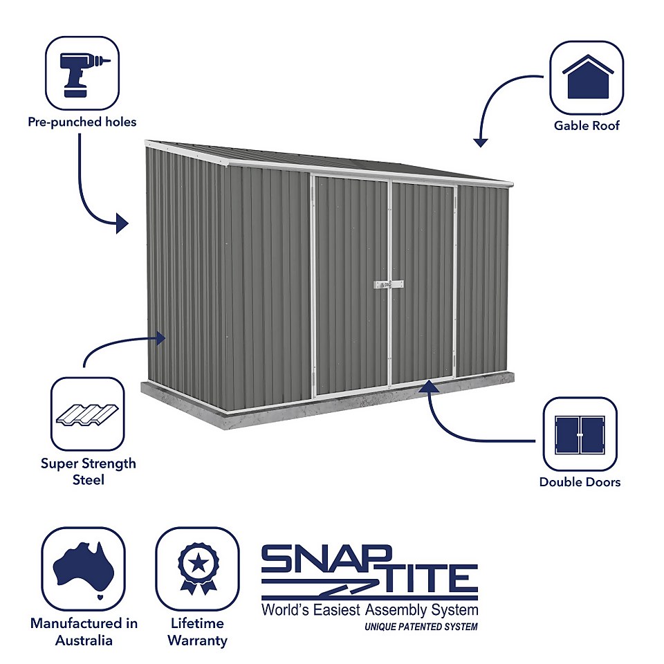 Absco 10 x 5ft Space Saver Metal Pent Shed - Grey