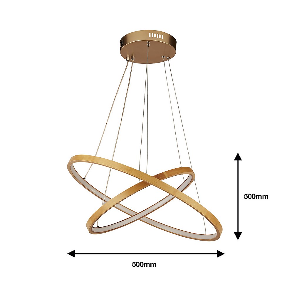 Malibu LED Double Ring Ceiling Pendant Light - Bamboo