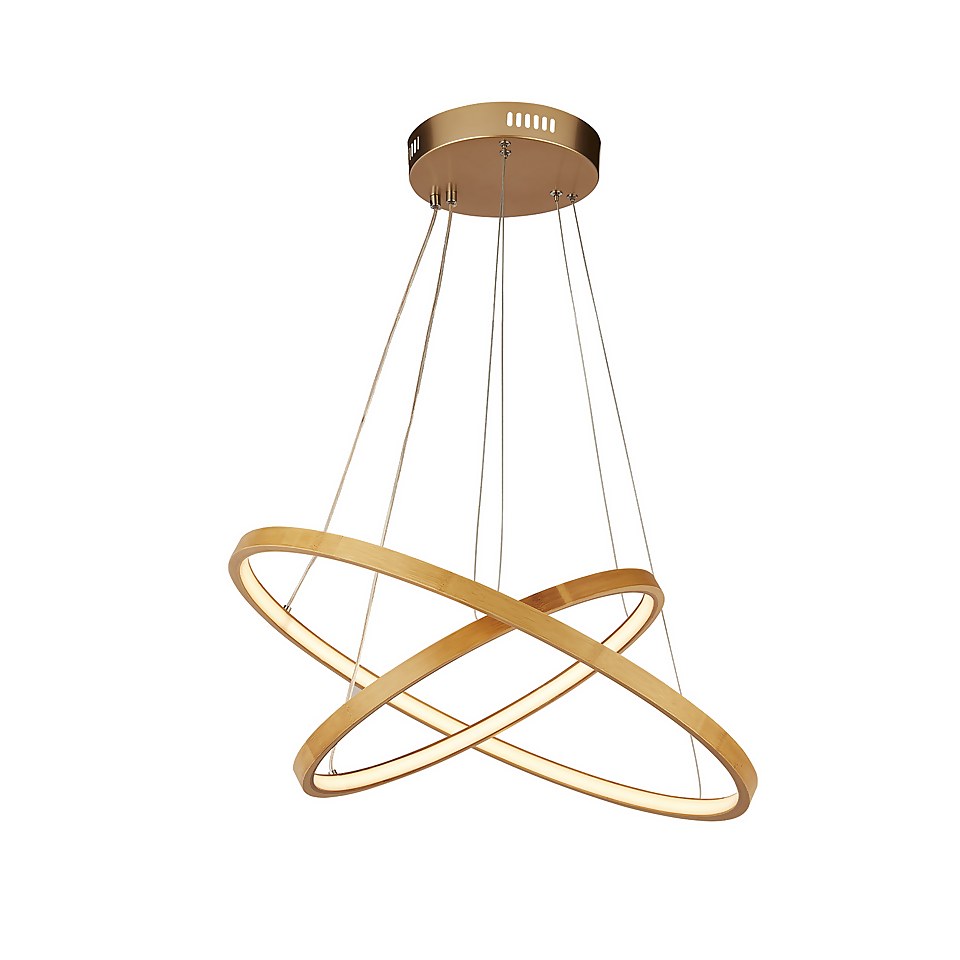 Malibu LED Double Ring Ceiling Pendant Light - Bamboo