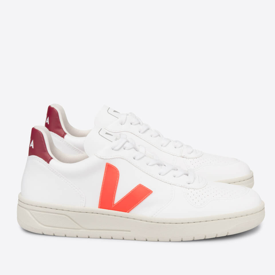Veja Women's V-10 Vegan Trainers - White/Orange Fluo/Marsala