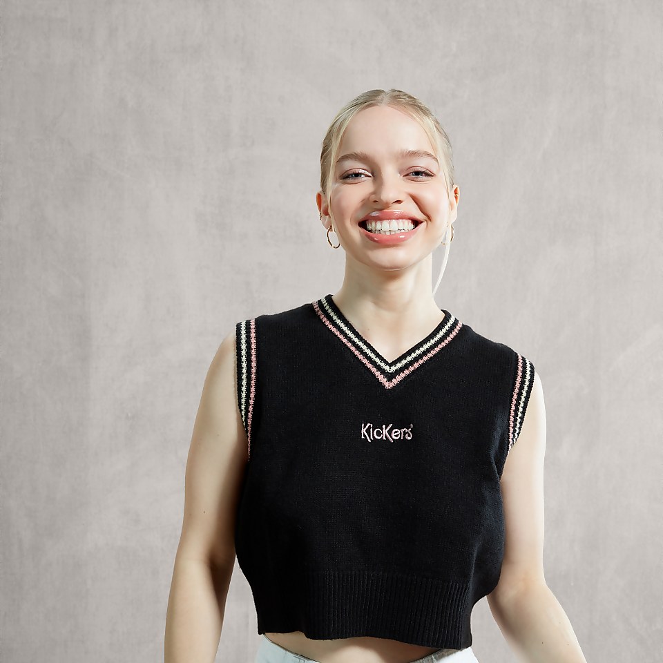 Women's Black Crop V Neck Vest With Logo Black