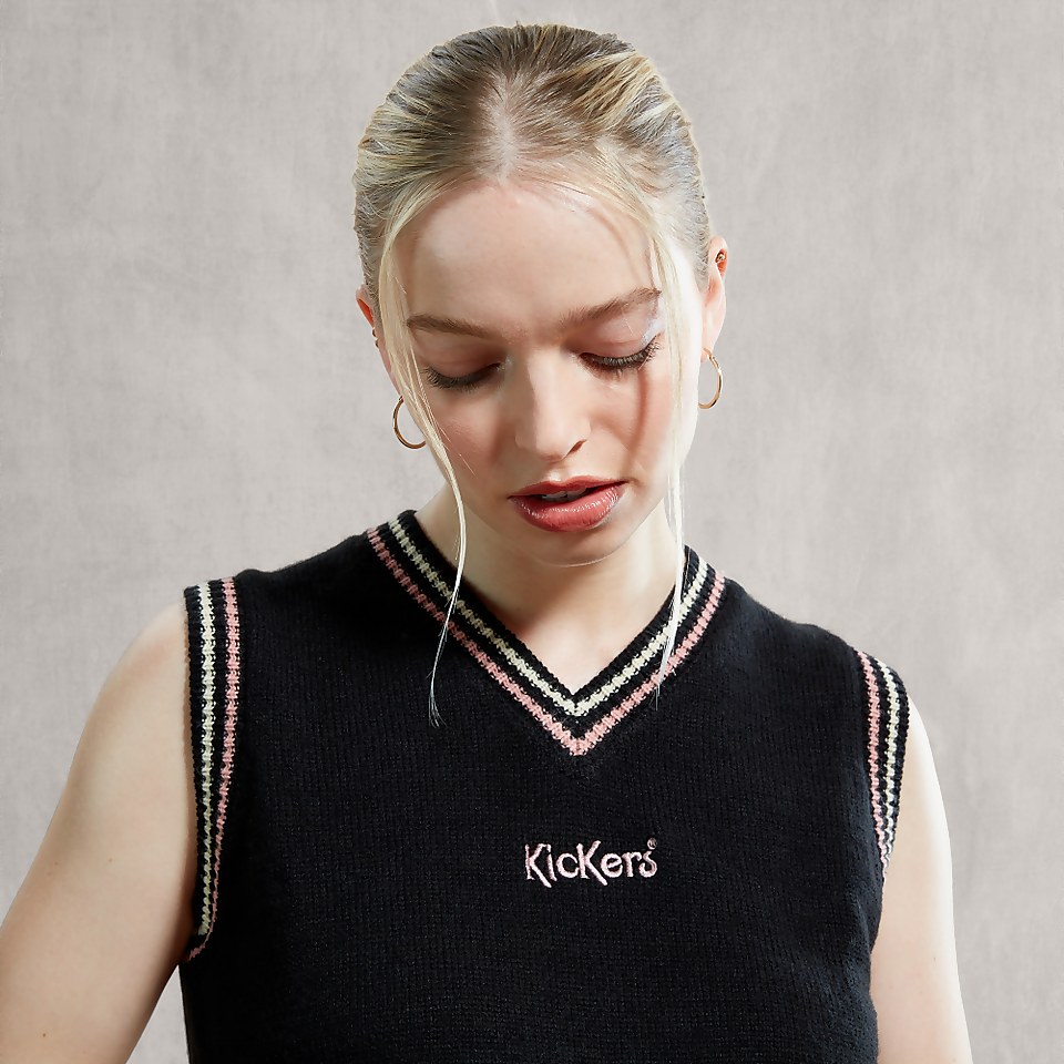 Women's Black Crop V Neck Vest With Logo Black
