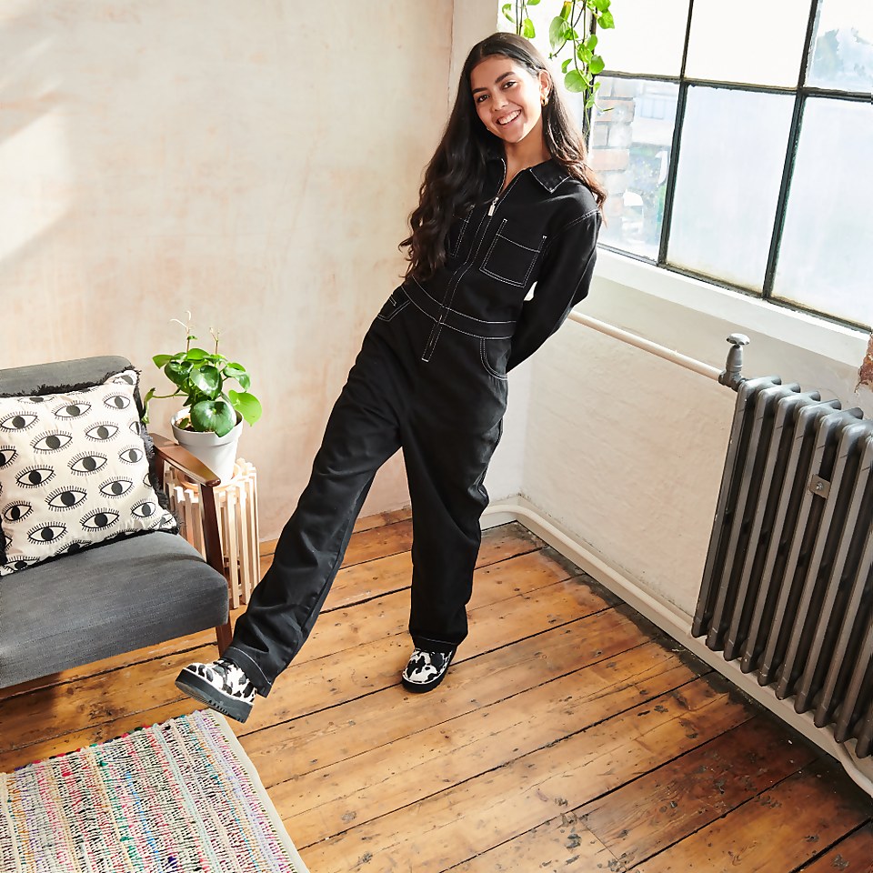 Women Utility Black Boliersuit