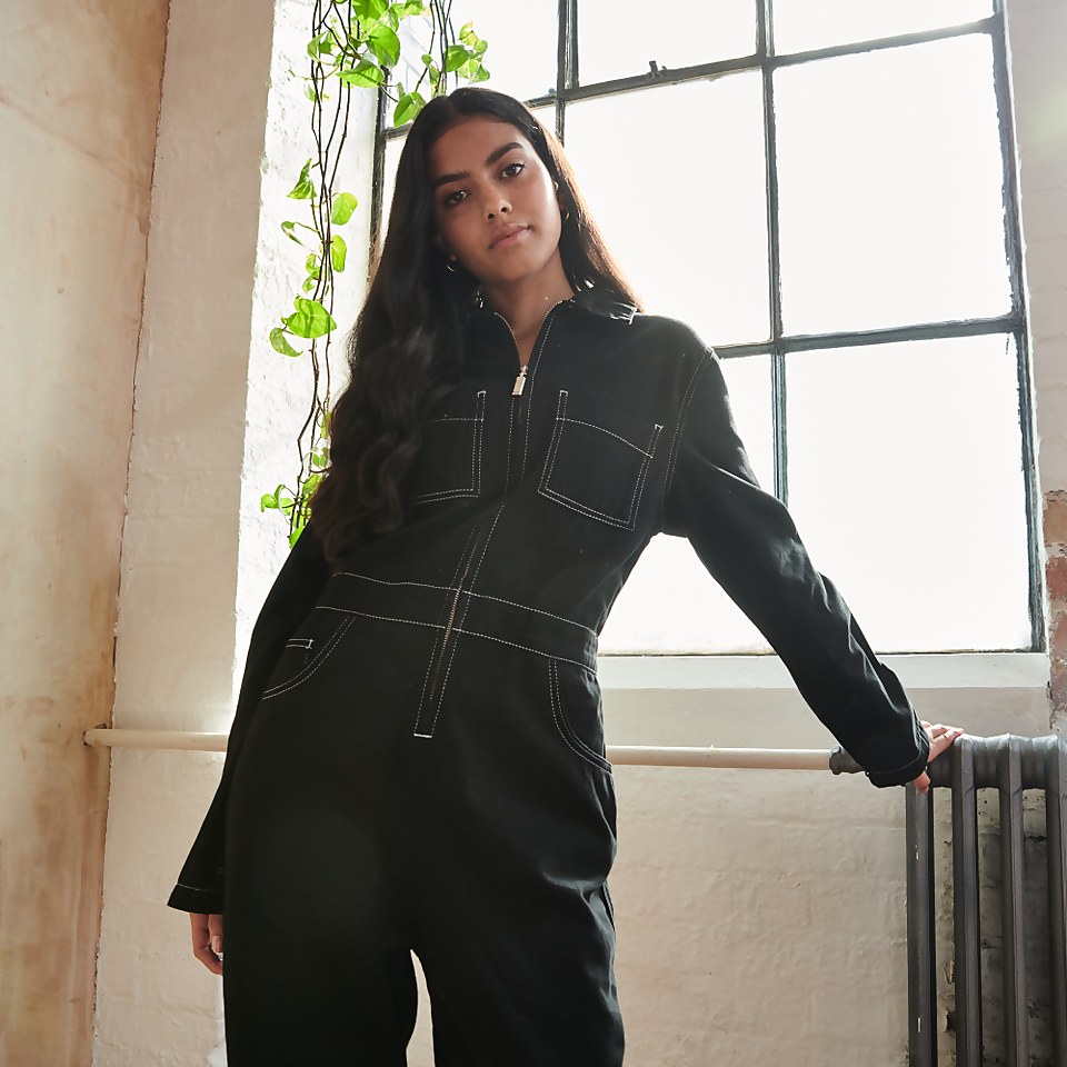 Women Utility Black Boliersuit