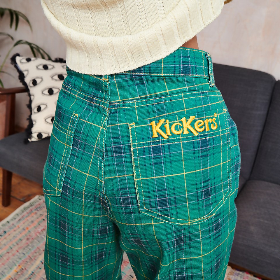 Women's Checked Denim Jeans Teal