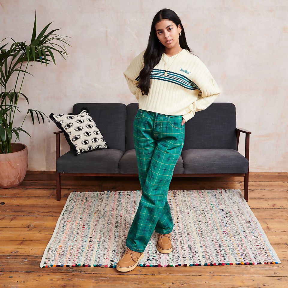 Women's Checked Denim Jeans Teal